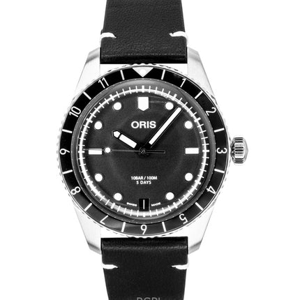 Oris Divers Sixty Five 12H Lederarmband Schwarzes Zifferblatt Automatik 01 400 7772 4054-07 5 20 82 100M Herrenuhr