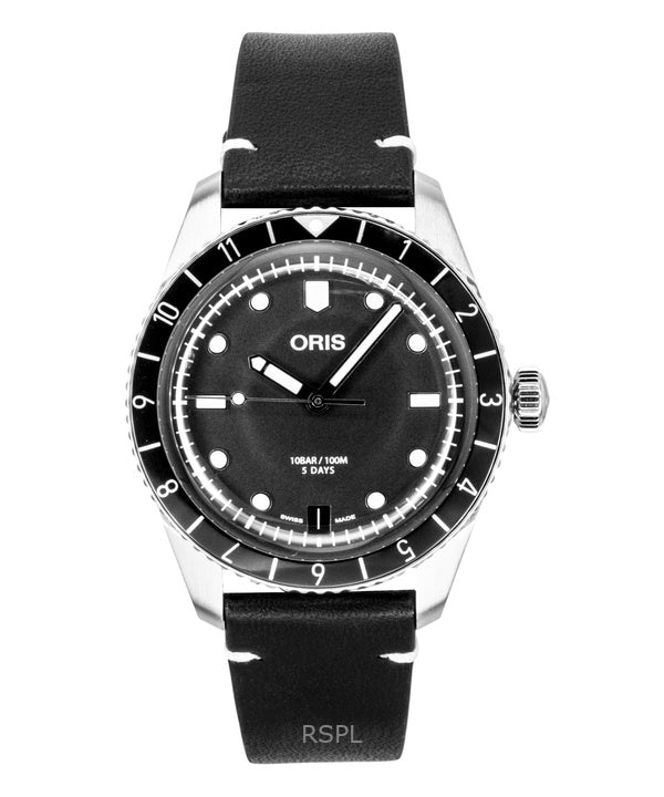 Oris Divers Sixty Five 12H Lederarmband Schwarzes Zifferblatt Automatik 01 400 7772 4054-07 5 20 82 100M Herrenuhr