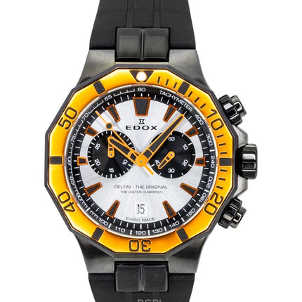 Edox Delfin The Original Chronograph Kautschukarmband Silbernes Zifferblatt Quarz Taucheruhr 10112-37GNOCA-ANO 200M Herrenuhr