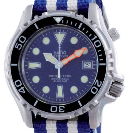 Ratio Free Diver Helium Safe Nylon Automatic Diver&#39,s 1066KE20-33VA-BLU-var-NATO2 1000M Herrenuhr
