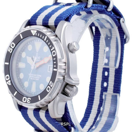 Ratio Free Diver Helium Safe Nylon Automatic Diver&#39,s 1066KE20-33VA-BLU-var-NATO2 1000M Herrenuhr