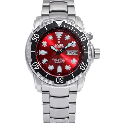 Generalüberholte Ratio FreeDiver Heliumsichere 1000M Saphirglas Automatik Herrenuhr 1068HA96-34VA-RED