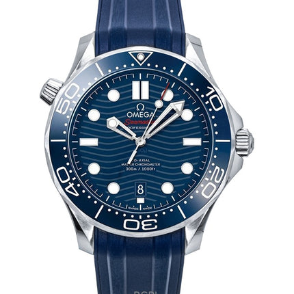 Omega Seamaster Kautschukarmband, blaues Zifferblatt, automatische Taucheruhr 210.32.42.20.03.001, 300 m, Herrenuhr