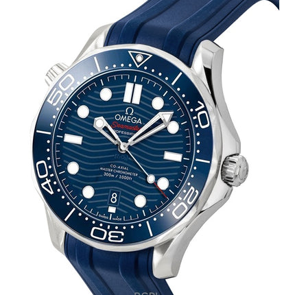 Omega Seamaster Kautschukarmband, blaues Zifferblatt, automatische Taucheruhr 210.32.42.20.03.001, 300 m, Herrenuhr