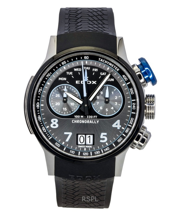 Edox Chronorally Chronograph Kautschukarmband Graues Zifferblatt Quarz 38003-TINBU-GNBU 100M Herrenuhr