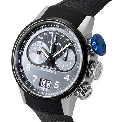 Edox Chronorally Chronograph Kautschukarmband Graues Zifferblatt Quarz 38003-TINBU-GNBU 100M Herrenuhr