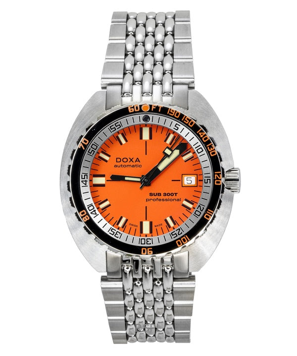 Doxa SUB 300T Aristera Professional Automatik-Taucheruhr mit orangefarbenem Zifferblatt, 840.10.351.10, 1200 m, Herrenuhr mit zusätzlichem Armband