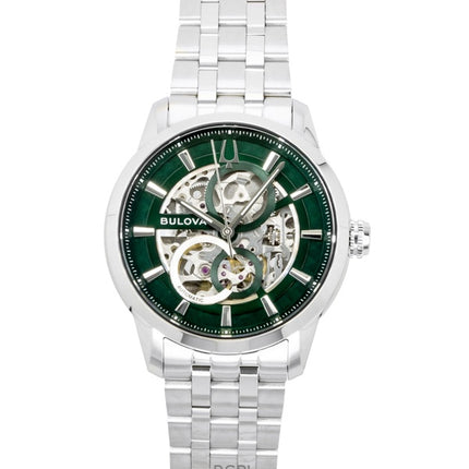 Bulova Sutton Herrenuhr aus Edelstahl, grün, skelettiert, Automatik, Modell 96A329