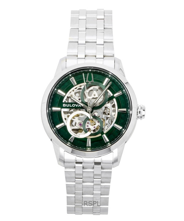 Bulova Sutton Herrenuhr aus Edelstahl, grün, skelettiert, Automatik, Modell 96A329
