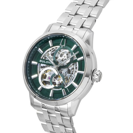 Bulova Sutton Herrenuhr aus Edelstahl, grün, skelettiert, Automatik, Modell 96A329