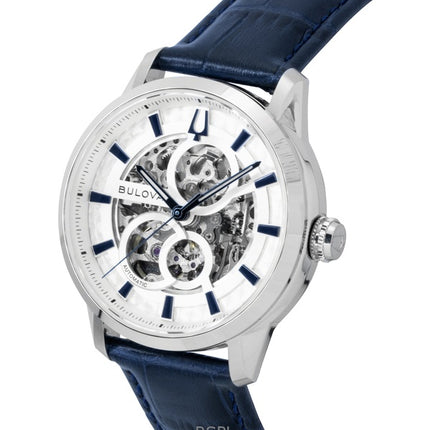 Bulova Herrenuhr mit Sutton-Lederarmband, silbernem Skelett-Automatikwerk, Modell 96A330