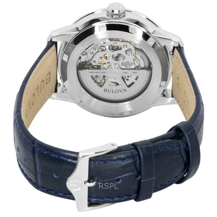 Bulova Herrenuhr mit Sutton-Lederarmband, silbernem Skelett-Automatikwerk, Modell 96A330
