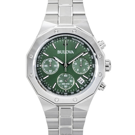 Bulova Octagon Prestige Chronograph Edelstahl Grünes Zifferblatt Quarz 96B409 100M Herrenuhr