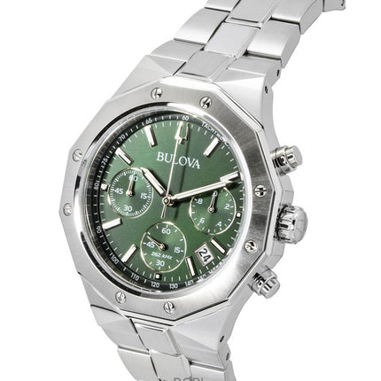 Bulova Octagon Prestige Chronograph Edelstahl Grünes Zifferblatt Quarz 96B409 100M Herrenuhr