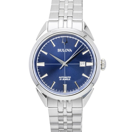 Bulova Sutton Herrenuhr aus Edelstahl mit blauem Zifferblatt und Automatikwerk 96B425