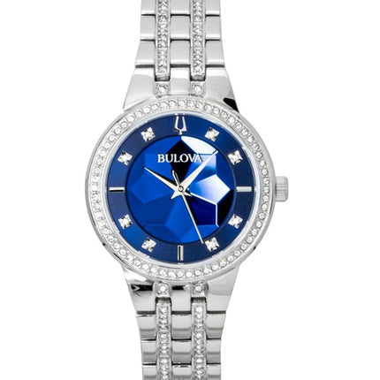 Bulova Phantom Crystal Damenuhr aus Edelstahl mit blauem Zifferblatt und Quarzwerk (Modell 96L276)