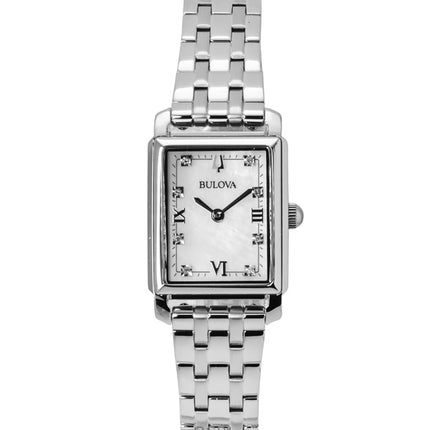Bulova Sutton Classic Diamond Edelstahl Perlmutt Zifferblatt Quarz 96P244 Damenuhr