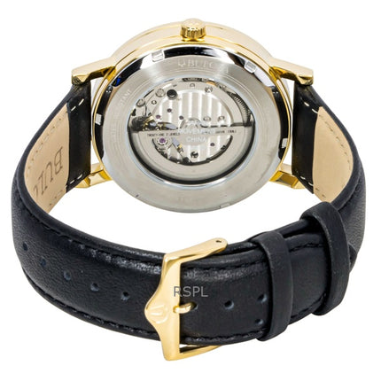 Bulova American Clipper Herrenuhr mit Lederarmband, offenem Herzmotiv, schwarzem Zifferblatt, Automatik, Modell 97A154