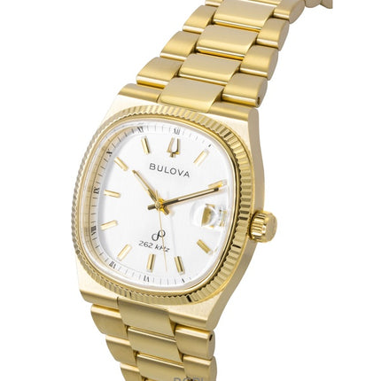 Bulova Super Seville Goldfarbener Edelstahl Weißes Zifferblatt Quarz 97B223 Herrenuhr