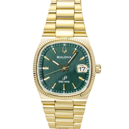 Bulova Super Seville Herrenuhr, goldfarben, Edelstahl, grünes Zifferblatt, Quarzwerk, 97B237