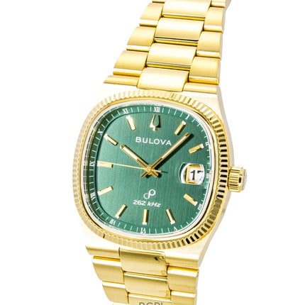 Bulova Super Seville Herrenuhr, goldfarben, Edelstahl, grünes Zifferblatt, Quarzwerk, 97B237