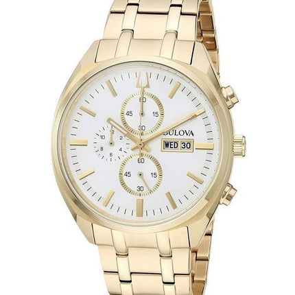 Bulova Surveyor Chronograph, goldfarbener Edelstahl, silbernes Zifferblatt, Quarz 97C109, Herrenuhr