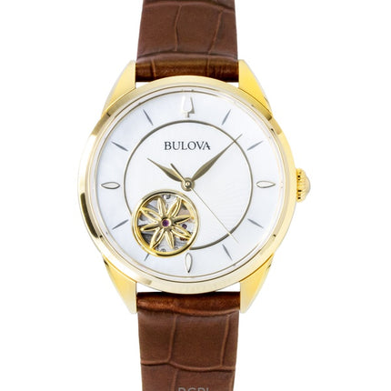 Bulova Sutton Lederarmband Open Heart Perlmutt Zifferblatt Automatik 97L179 Damenuhr