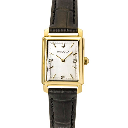 Bulova Damenuhr mit Sutton-Lederarmband, Diamanten, Perlmuttzifferblatt, Quarzwerk 97P166