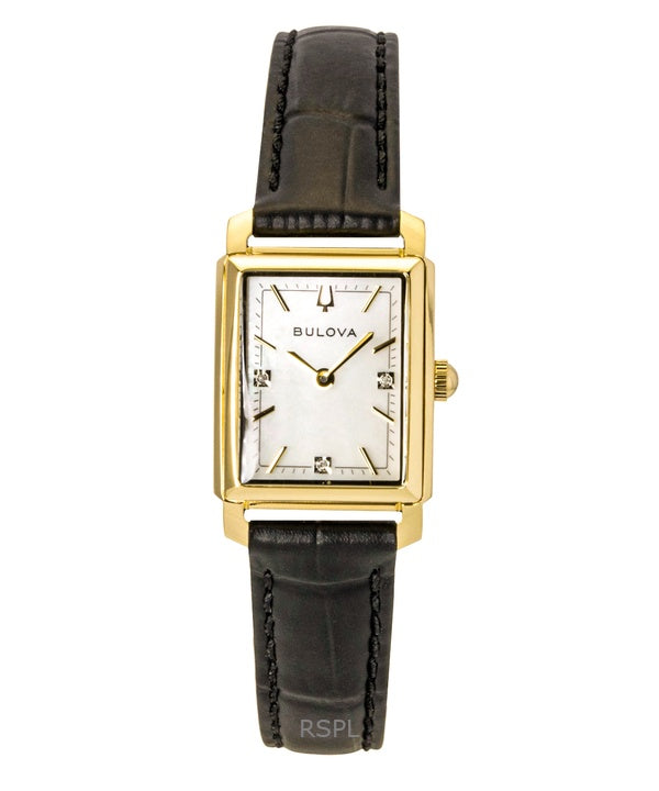 Bulova Damenuhr mit Sutton-Lederarmband, Diamanten, Perlmuttzifferblatt, Quarzwerk 97P166