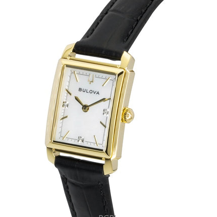 Bulova Damenuhr mit Sutton-Lederarmband, Diamanten, Perlmuttzifferblatt, Quarzwerk 97P166