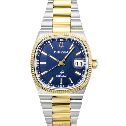 Bulova Super Seville Zweifarbige Herrenuhr aus Edelstahl mit blauem Zifferblatt und Quarzwerk (Modell 98B462)