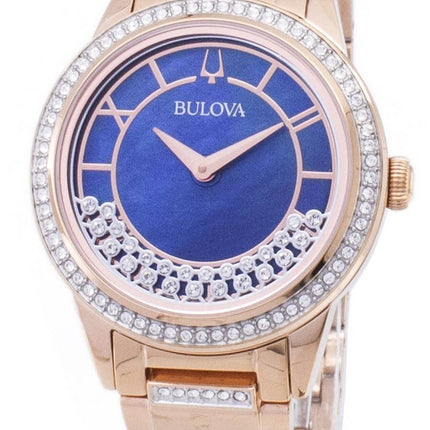 Bulova Crystal Drehkreuz 98 L 247 Quarz Diamant Akzenten Damenuhr
