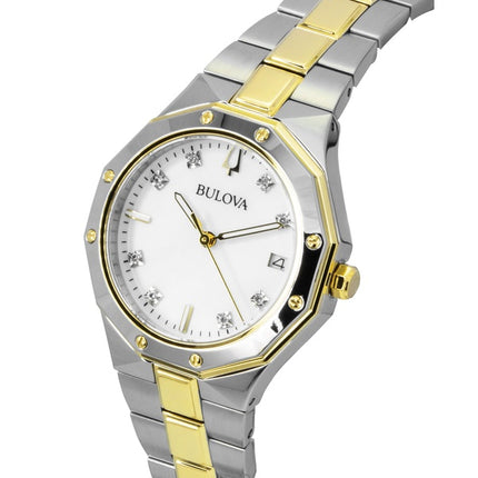 Bulova Prestige Edelstahl Perlmutt Zifferblatt Quarz 98P234 100M Damenuhr