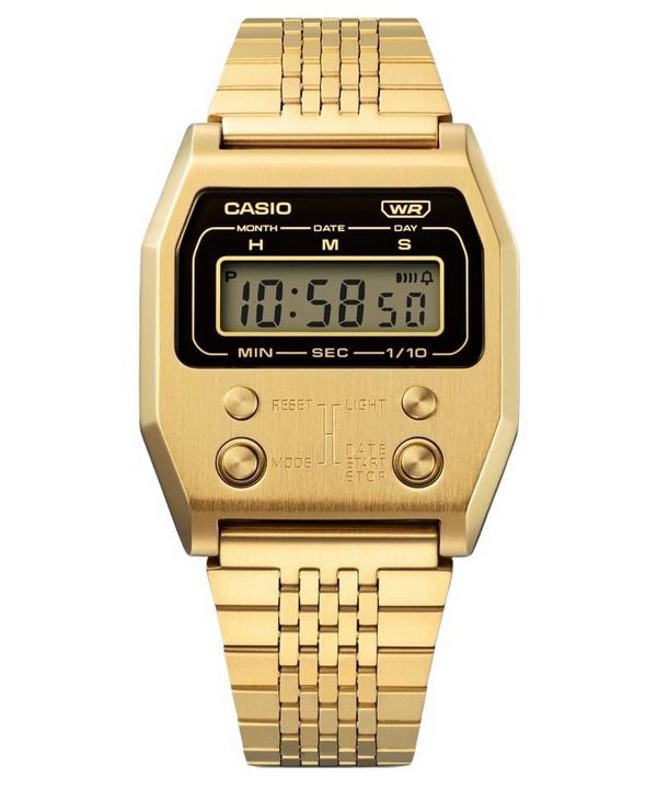 Casio Vintage Digital vergoldete Edelstahl-Quarz-Armbanduhr A1100G-5 Unisex