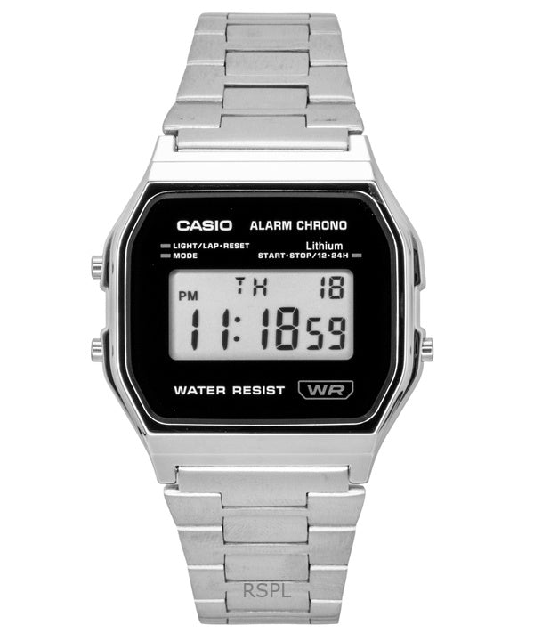 Casio Vintage Digitaluhr aus Edelstahl, Quarz, A158WEA-1, Unisex