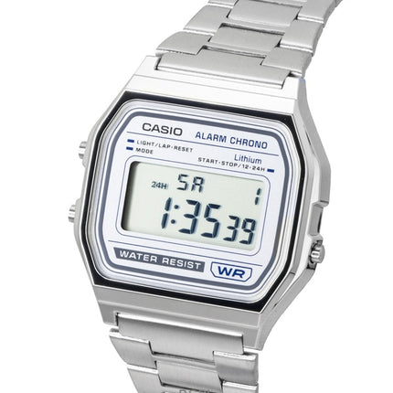 Casio Vintage Digitaluhr aus Edelstahl mit Quarzwerk, Modell A158WEA-7, Unisex