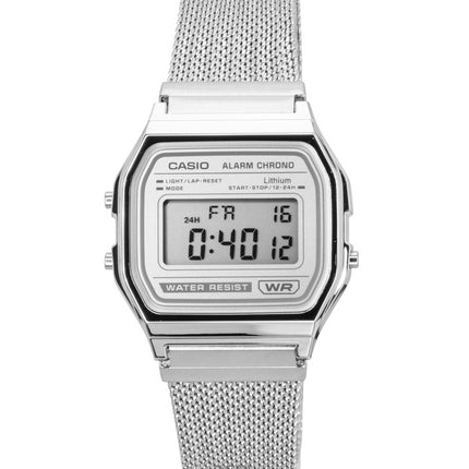 Casio Vintage Digitaluhr aus Edelstahl-Mesh-Armband, Quarzwerk, A158WEM-7, Unisex