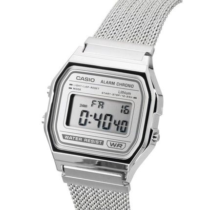 Casio Vintage Digitaluhr aus Edelstahl-Mesh-Armband, Quarzwerk, A158WEM-7, Unisex
