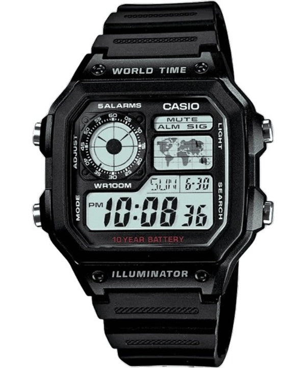 Casio Jugend Illuminator Welt Zeit Alarm AE-1200WH-1AV AE1200WH-1AV Herrenuhr