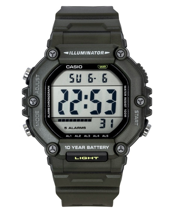 Casio Digitaluhr mit extra langem Harzarmband, Quarzwerk, AE-1600HX-3AV, wasserdicht bis 100 m, Unisex