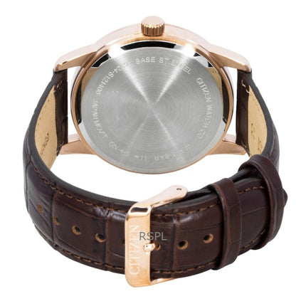 Citizen Herrenuhr mit Mondphasenanzeige, braunem Lederarmband, silbernem Zifferblatt und Quarzwerk, Modell AK5003-05A