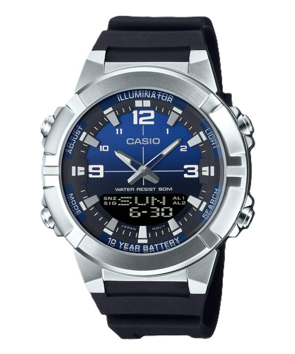 Casio Analog-Digital-Kombination Harzarmband blaues Zifferblatt Quarz AMW-870A-2AV Herrenuhr