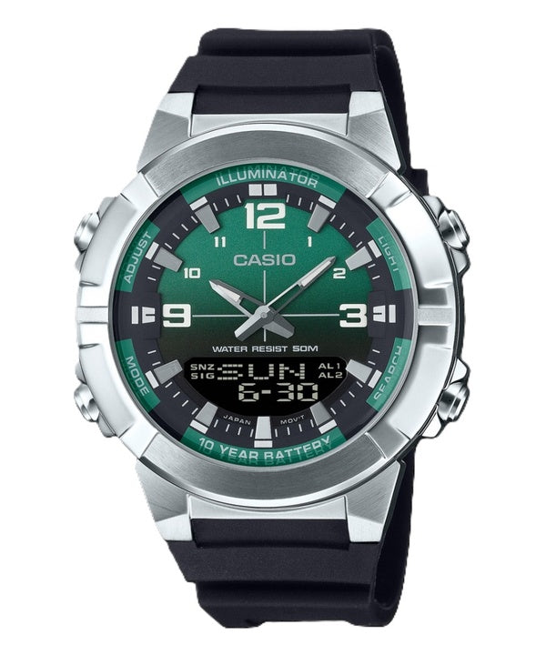 Casio Analog-Digital-Kombination Harzarmband grünes Zifferblatt Quarz AMW-870A-3AV Herrenuhr