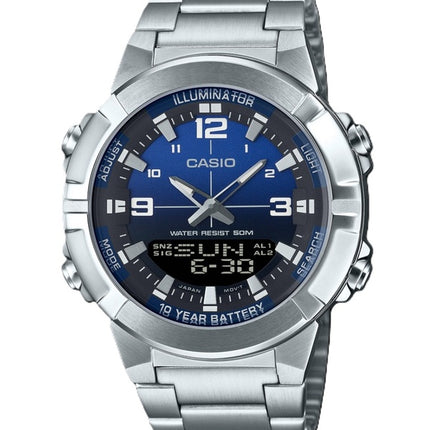 Casio Analog-Digital-Kombination Edelstahl blaues Zifferblatt Quarz AMW-870DA-2A1V Herrenuhr