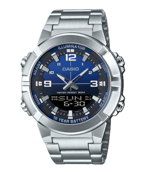 Casio Analog-Digital-Kombination Edelstahl blaues Zifferblatt Quarz AMW-870DA-2A1V Herrenuhr