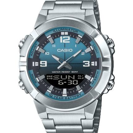 Casio Analog-Digital-Kombination Edelstahl Hellblaues Zifferblatt Quarz AMW-870DA-2A2V Herrenuhr