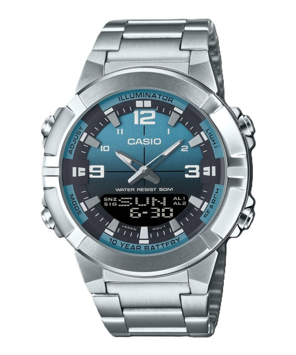 Casio Analog-Digital-Kombination Edelstahl Hellblaues Zifferblatt Quarz AMW-870DA-2A2V Herrenuhr