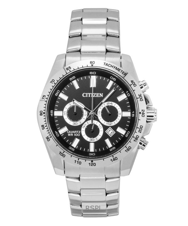 Citizen Chronograph Edelstahl Schwarzes Zifferblatt Quarz AN8230-59E 100M Herrenuhr