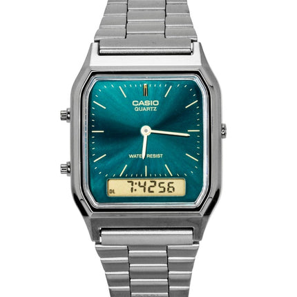 Casio Vintage Analog Digital Edelstahl Grünes Zifferblatt Quarz AQ-230EGG-3A Unisex-Uhr