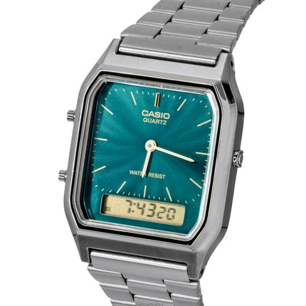 Casio Vintage Analog Digital Edelstahl Grünes Zifferblatt Quarz AQ-230EGG-3A Unisex-Uhr